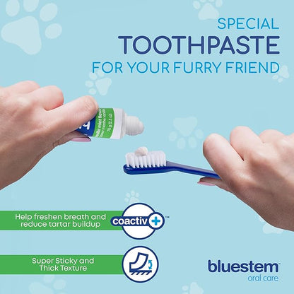 Bluestem Dog Tooth Brushing Kit - Dog Toothpaste with Coactiv+ Technology to Reduce Tartar Buildup - Easy to Use Dog Teeth Cleaning Kit - Sticky and Long-Lasting, Vanilla Mint Flavor