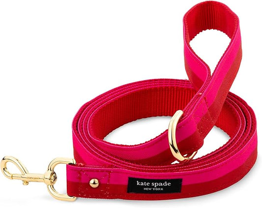 Kate Spade New York 6ft Dog Leash, Heavy Duty Leash for Female or Male Dogs, Cute Pet Leash with Gold Metal Hardware, Long Dog Lead for Medium and Large Breeds (Red and Pink)