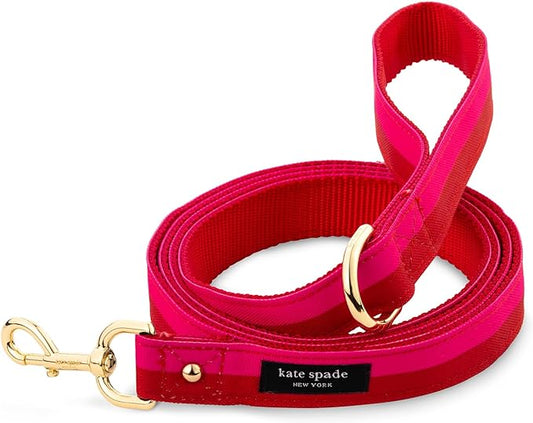 Kate Spade New York 4.5ft Dog Leash, Heavy Duty Leash for Female or Male Dogs, Cute Pet Leash with Gold Metal Hardware, Long Dog Lead for Small and Medium Breeds (Red and Pink)