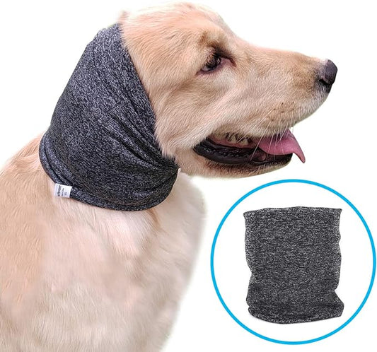 Quiet Ears for Dogs, No Flap Ear Wraps for Anxiety Relief& Calming Dogs, Dog Snood for Noise Protection Grooming, Neck and Ear Warm Ear Muffs for Cats&Dogs,Grey L
