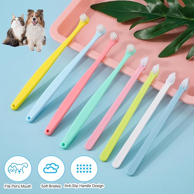 8pcs Dog Toothbrush, 2 Styles Soft Bristle Small Cat Toothbrush Micro Head Kitten Teeth Cleaning Brush Dental Care Supplies for Tiny Puppy Kitty Reduce Plaque Tartar Formation & Bad Breath