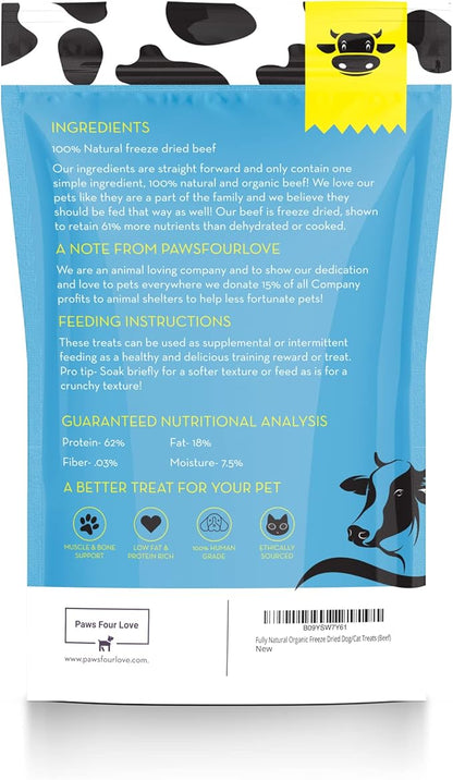 Fully Natural Organic Freeze Dried Dog/Cat Treats Food Toppers Single Ingredient, USA Made, Healthy, High Value, Gluten Grain Free, High Protein, Diabetic Friendly (1, Beef)