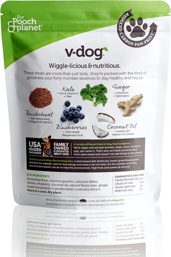 V-dog Vegan Soft and Chewy Wiggle Dog Biscuits - Dog Training Treats - Small, Medium and Large Breeds - Natural Blueberry Flavor Superfoods - 10 ounce - All Natural - Made in The USA