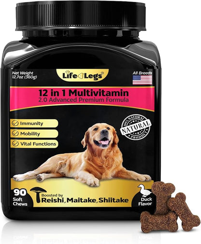 Soft Chews Dog Vitamins & Supplements - Dog Multivitamin - Hemp Oil Glucosamine Chondroitin Hip and Joint Support Health, Skin & Coat, Digestion & Immune Booster, Heart, Probiotics