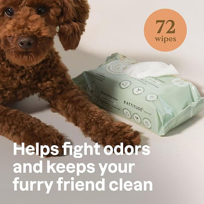 ATTITUDE Pet Grooming Wipes, Hypoallergenic Plant and Mineral-Based Ingredients, Vegan and Cruelty-Free Biodegradable Products, Unscented, 72 count (Pack of 6)