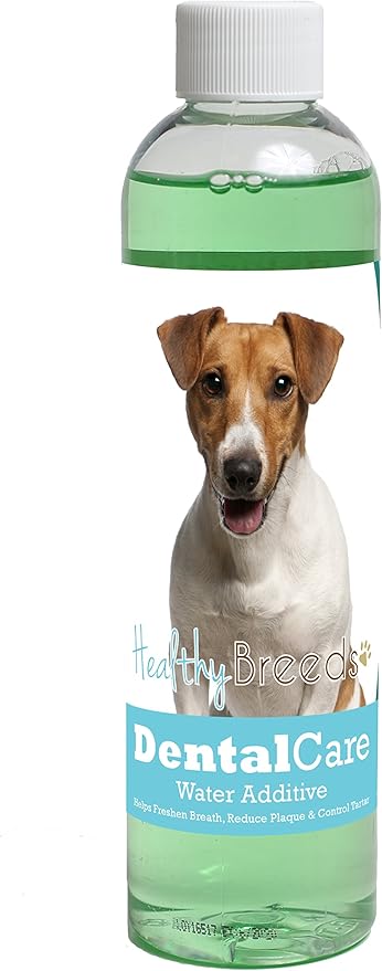 Healthy Breeds Dog Dental Care Water Additive for Jack Russell Terrier - Helps Freshen Breath, Reduce Plaque & Control Tartar - Mint Flavor - 8 oz