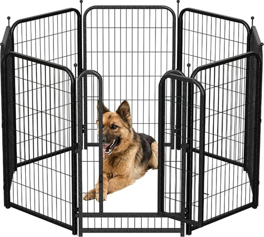 Metal Dog Playpen, 45" Inch Height 8 Panels, Ideal Dog Fence for Large/Medium/Small Dogs Indoor & Outdoor Bliss, Perfect Dog Pen for Camping, Yard and RV | Black-Silver