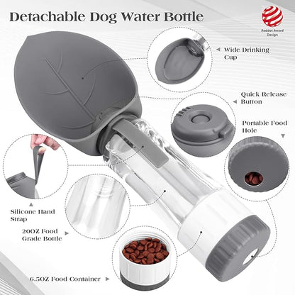 Dog Water Bottle Dispenser for Walking, Pet Water Feeder Container portable with Drinking Cup Bowl Outdoor Hiking, Travel Large Grey