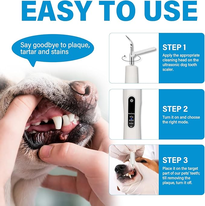 Dog Tooth Brushing Kit, Ultrasonic Dog Teeth Cleaning Kit, Waterproof Pet Dental Care Solution for Plãque, Tãrtar&Cãlculus, Pet Tooth Scaler for Dogs&Cats