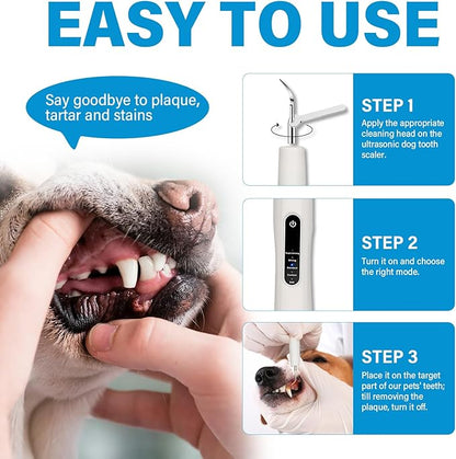Dog Tooth Brushing Kit, Ultrasonic Dog Teeth Cleaning Kit, Waterproof Pet Dental Care Solution for Plãque, Tãrtar&Cãlculus, Pet Tooth Scaler for Dogs&Cats