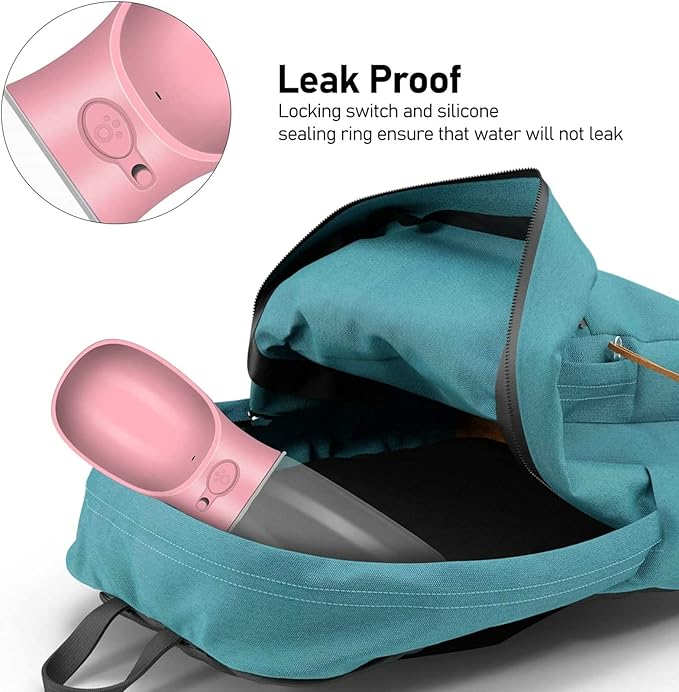 Dog Water Bottle, Leak Proof Portable Pet Water Bottles for Dogs, Puppy Water Dispenser with Drinking Feeder for Travel (Cherry Pink 19oz)