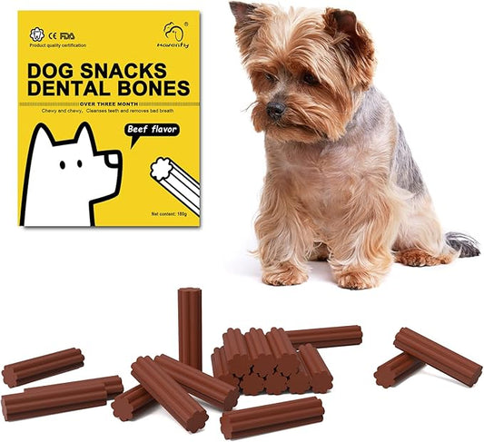 Dog Teeth Cleaning Chews - Beef-Flavored Dental Sticks for Rewarding Small and Medium Dogs - 7.2oz, Pack (18 Treats)