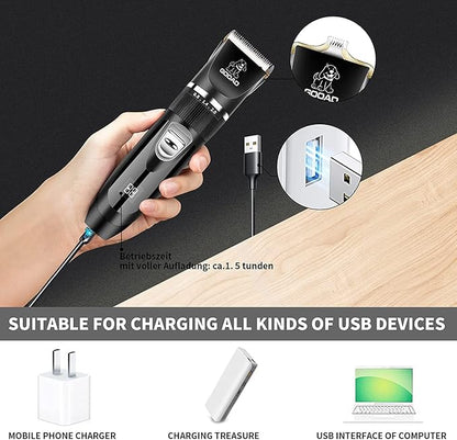 Dog Clippers Grooming Kit and Paw Trimmer,Cordless,Low Noise, Electric Quiet,Rechargeable, Pet Hair Clippers for Thick Coats,Dog Trimmer Grooming, Shaver for Small and Large Dogs Cats,Black