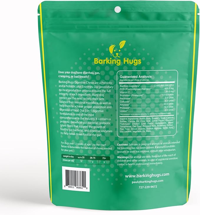 DIGESTIVE CHEWS - Prebiotic for Dogs - Probiotic for Dogs - Digestive enzymes for dogs - Gut Health - Helps with indigestion and diarrhea in dogs - 75 Chews