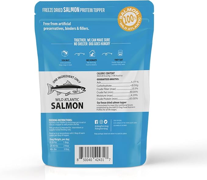 Dog for Dog Freeze Dried Dog Toppers for Dry Food - Protein Wild Atlantic Salmon Freeze Dried Dog Food Toppers for Picky Eaters | Dog Treats & Meal Mixer with Natural Ingredients | Made in USA - 8 OZ