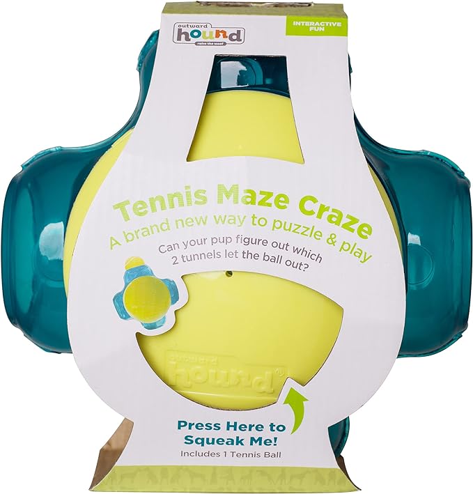 Outward Hound Tennis Maze Craze Interactive Squeaky Dog Toy, Green
