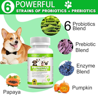 Probiotics for Dogs, 180 Tablets Dog Probiotic for Gut Health with Enzyme Blends & Prebiotic, Pet Health Supplement Probiotic Supports Digestive Health, Immune System Booster - Peking Duck Flavour