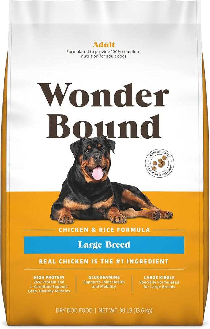 Amazon Brand - Wonder Bound Large Breed, Adult Dry Dog Food, Chicken & Rice, 30 pound (Pack of 1)