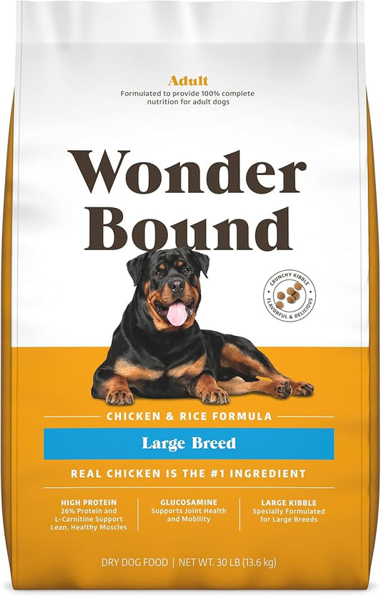 Amazon Brand - Wonder Bound Large Breed, Adult Dry Dog Food, Chicken & Rice, 30 pound (Pack of 1)