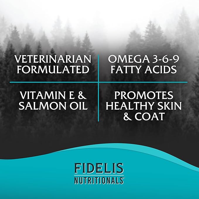 FIDELIS Skin and Coat Supplement for Dogs (120 Vitamin Soft Chews), Made in USA, Vitamin E & Salmon Oil, Omega 3-6-9 Fatty Acids, Healthy Skin and Lustrous Coat, Veterinarian Formulated