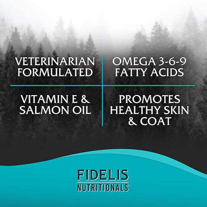 FIDELIS Skin and Coat Supplement for Dogs (120 Vitamin Soft Chews), Made in USA, Vitamin E & Salmon Oil, Omega 3-6-9 Fatty Acids, Healthy Skin and Lustrous Coat, Veterinarian Formulated