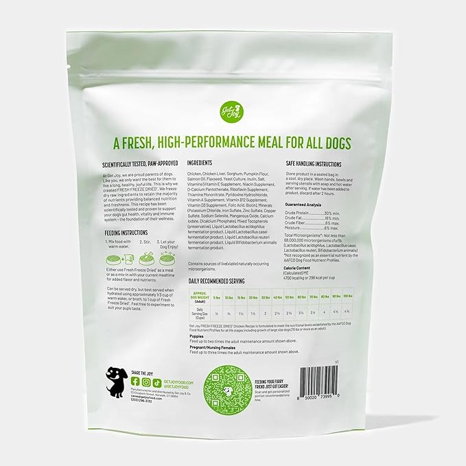 Gut Health Fresh Freeze Dried Raw Meal, Chicken Recipe, 16 Ounce Bag, Dog Food for Dogs of All Breeds and Life Stages, Made in USA