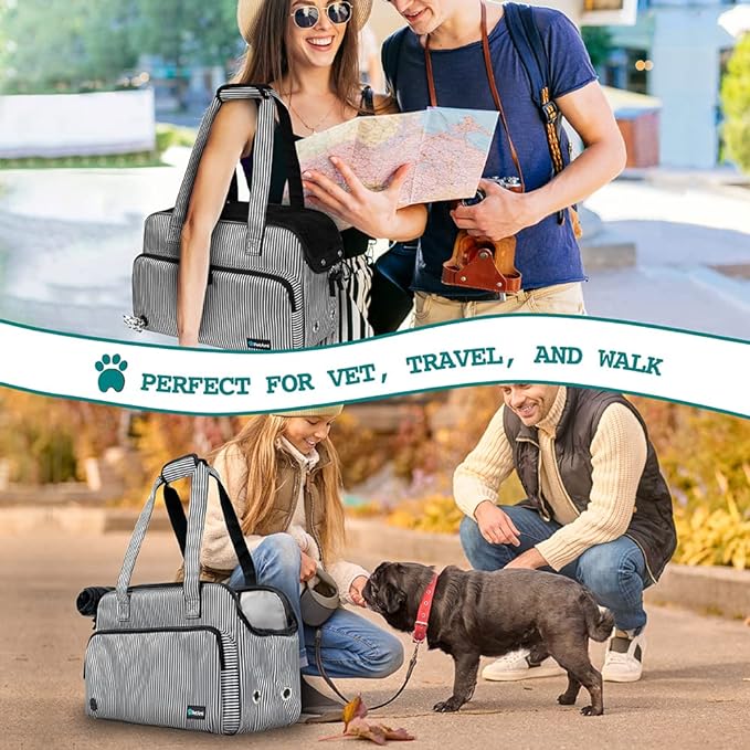 PetAmi Small Dog Purse Carrier, Soft-Sided Pet Carrier Bag with Pockets, Portable Puppy Cat Travel Handbag Tote, Airline Approved Breathable Mesh, Poop Bag Dispenser, Max 18 lbs, Chevron Teal