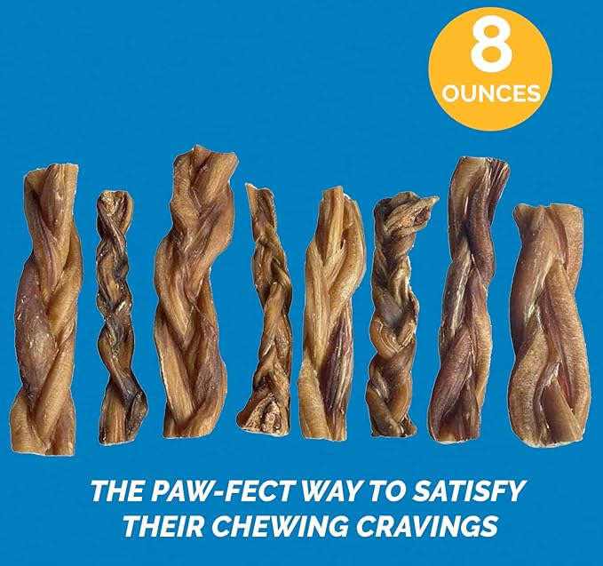 Braided Bully Sticks 5-6 inches Chews for Dogs | All Natural (8 Ounce Bag)