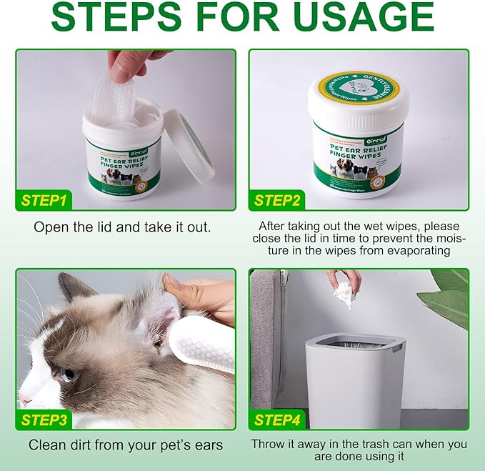 Finger Ear Wipes for Dogs 50 Counts, Ear Finger Wipes for Dogs & Cats, Dog Ear Wipes, Clean Earwax & Dirt, Soothing Odor, Pet Ear Cleaning Pads, Gently Non-Irritating
