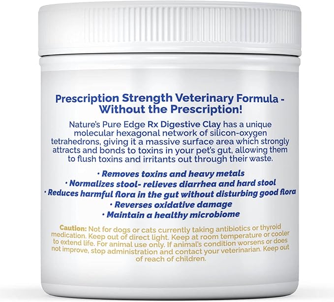 Rx clay for digestion for cat and dog stomach relief. Cat and dog anti diarrhea medication. Cat and dog stomach upset medicine for cat and dog diarrhea. Extra large 210 grams. Veterinary grade.