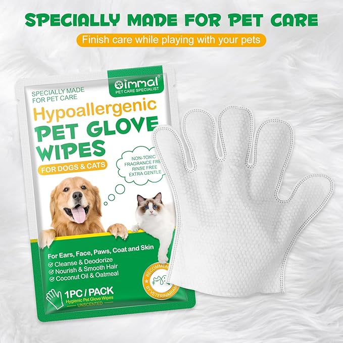 Pet Grooming Gloves Wipes, Hygienic Wipes for Dogs & Cats, Cleaning & Deodorizing Pet Bathing Wipes, No Rinse Puppy Extra Thick Paw Wipes, Dog Cleaning Gloves for Butt, & Body (6PCS-Grooming Wipes)