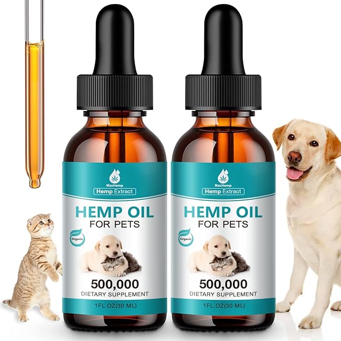 (2 Packs) Pet Hemp Oil for Dogs and Cats Anxiety Stress Pain Holistic Inflammation Skin Allergies Relief Joint Hip Аrthritis Sleep Aid Calming Oil Drop, Organic Extract Treats