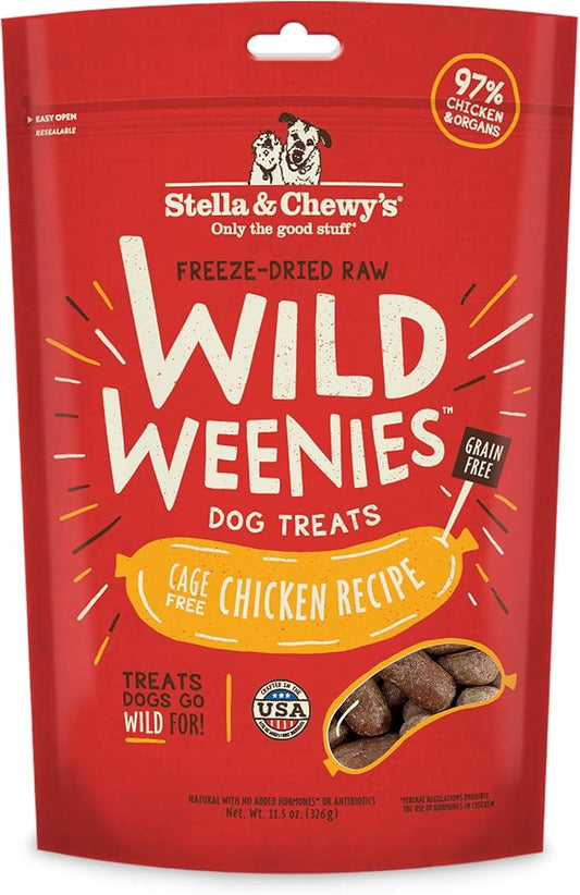 Stella & Chewy's Freeze-Dried Raw Wild Weenies Dog Treats – All-Natural, Protein Rich, Grain Free Dog & Puppy Treat – Great for Training & Rewarding – Cage-Free Chicken Recipe – 11.5 oz Bag