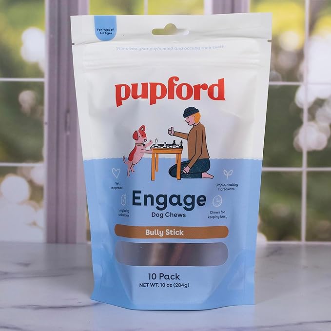 Pupford Thick Bully Sticks for Dogs & Puppies, Smoked for Improved Smell, Natural, Long-Lasting, Single Ingredient Chews for Small & Medium Breeds (6", 10 Count)