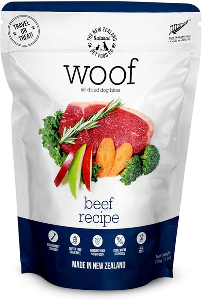 Woof - Air Dried Dog Food, Dog Food Toppers for Dry Food, High Protein, Natural Dog Food, Limited Ingredient Recipe Dry Dog Food, Beef, 3.5 oz