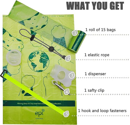 Bag Dispenser Dog Poop Bags Holder Dog Waste Bags Dispenser with Leak-Proof Green Poop Bags for Leash On The Go for Walking Dogs Outdoor (1 Holder 135 Bags, Clear)