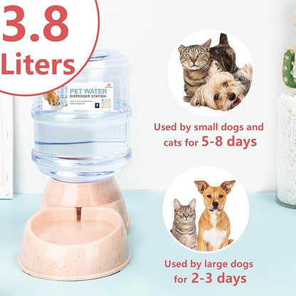 Dog Water Dispenser for Large Dogs and Cats, 1 Gallon Gravity Automatic Feeder, Cat and Dog Water Dispenser Station, Cat Water Dispenser, Large Size Dog Drinking Fountain