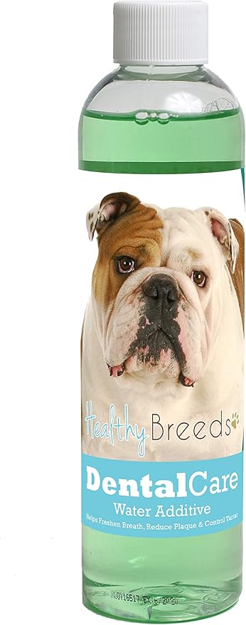 Healthy Breeds Dog Dental Care Water Additive for Bulldog - Helps Freshen Breath, Reduce Plaque & Control Tartar - Mint Flavor - 8 oz