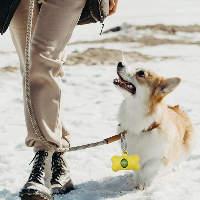 Bag Dispenser Dog Poop Bags Holder Dog Waste Bags Dispenser with Leak-Proof Green Poop Bags for Leash On The Go for Walking Dogs Outdoor(1 Holder 15 Bags,Yellow)