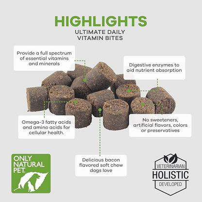 Only Natural Pet Ultimate Daily Vitamins - Complete Multivitamin Supplement for Dogs Balanced Health & Vitality - Senior Small & Large Canine Food Immune Digestive Support -60 Soft Chews (Pack of 2)