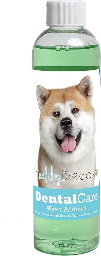 Healthy Breeds Dog Dental Care Water Additive for Akita - Helps Freshen Breath, Reduce Plaque & Control Tartar - Mint Flavor - 8 oz