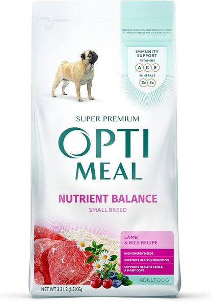 OPtimeal Small Breed Dog Food - Proudly Ukrainian - Nutrient Balance Dry Small Dog Food High-Protein to Support Healthy Digestion and Joint Health (3.3lbs, Lamb & Rice)