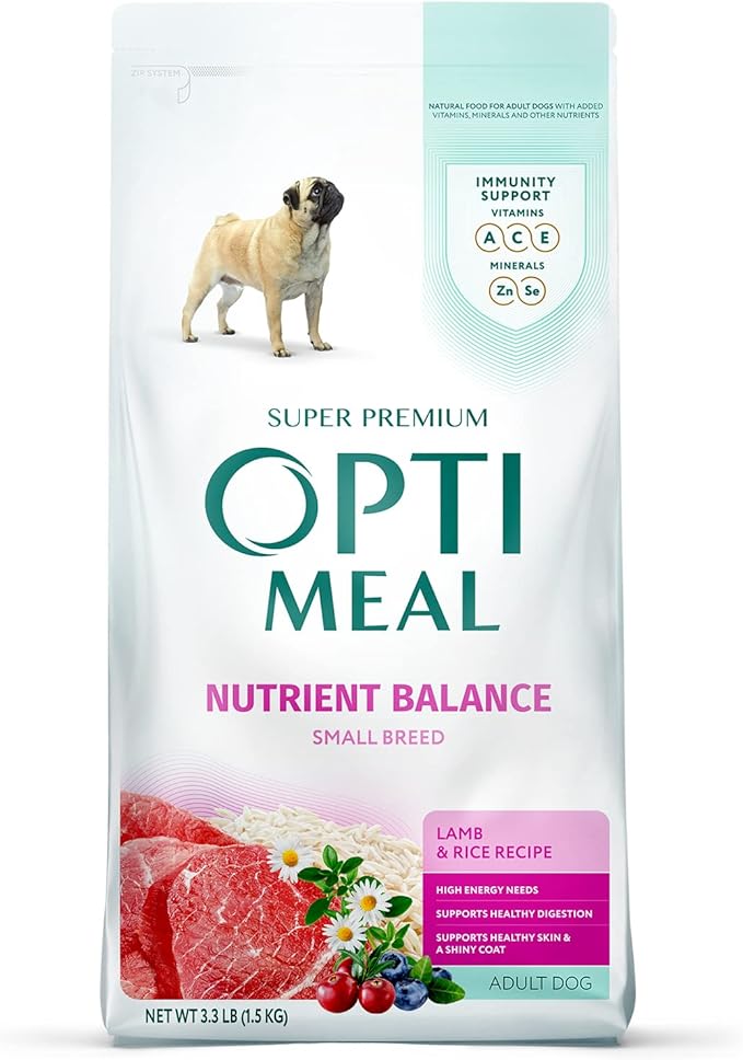 OPtimeal Small Breed Dog Food - Proudly Ukrainian - Nutrient Balance Dry Small Dog Food High-Protein to Support Healthy Digestion and Joint Health (3.3lbs, Lamb & Rice)