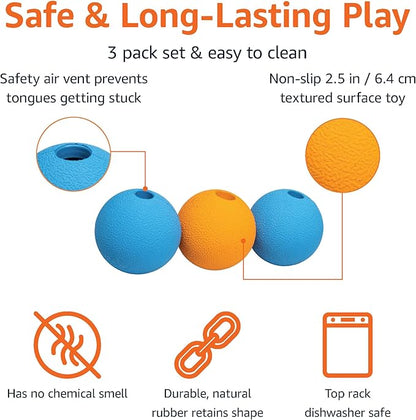Amazon Basics Supreme Rubber Toy Dog Balls, 2.5-Inch, 3-Pack, Blue, Orange