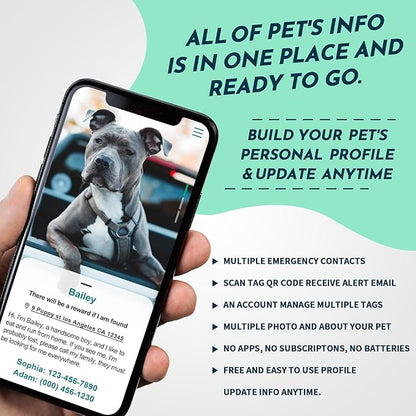MYLUCKYTAG Stainless Steel QR Code Pet ID Tags Dog Tags - Pet Online Profile - Scan QR Receive Instant Pet Location Alert Email