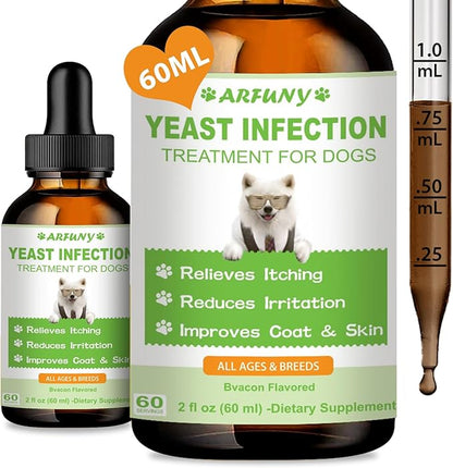 Natural Yeast Infection Treatment for Dogs | 60ML Supports Healthy Itch Relief | Dog Yeast Ear Infection Treatment | Dog Inflammation Relief, Allergy Relief & Skin Itch Relief | 2 fl oz, Bacon Flavor