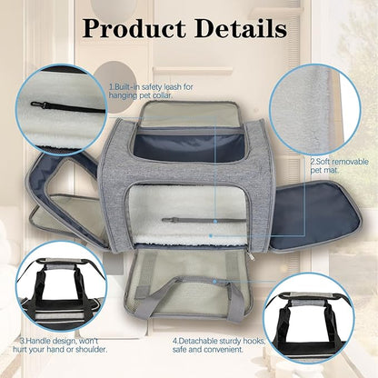 Dog Cat Carrier Pet Carriers for Small Medium Large Cats Dogs Carrier Soft Sided Small Puppy Dog Carrier Portable Foldable Airline Approved Dog Cat Travel Carrier Grey Large