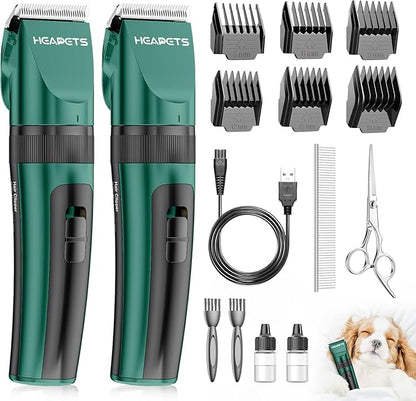 Dog Clippers for Grooming, 2 Pack Pet Hair Trimmers with 2 Speed Grooming Mode, Rechargeable, Cordless, Electric Quiet, Suitable for Dogs Cats (Green)
