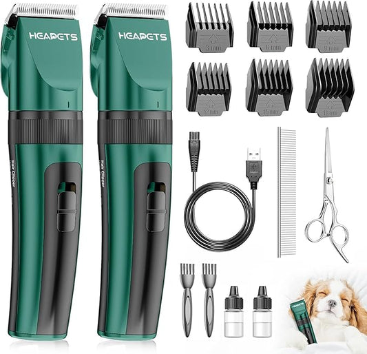 Dog Clippers for Grooming, 2 Pack Pet Hair Trimmers with 2 Speed Grooming Mode, Rechargeable, Cordless, Electric Quiet, Suitable for Dogs Cats (Green)