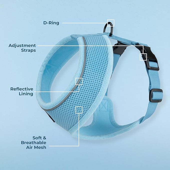 Aerolite No Pull Mesh Dog Harness with Lightweight, Soft, Breathable Chest Coverage, Reflective Stitching, and Adjustable Straps for Walking, Running, Training, Heavy Duty and Durable - Baby Blue, M
